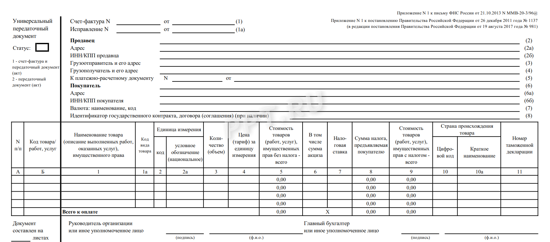 Счет упд. Форма УПД 1137. УПД образец заполнения 2021 для ИП. Передаточный документ для ИП без НДС. Форма счет-фактура УПД.